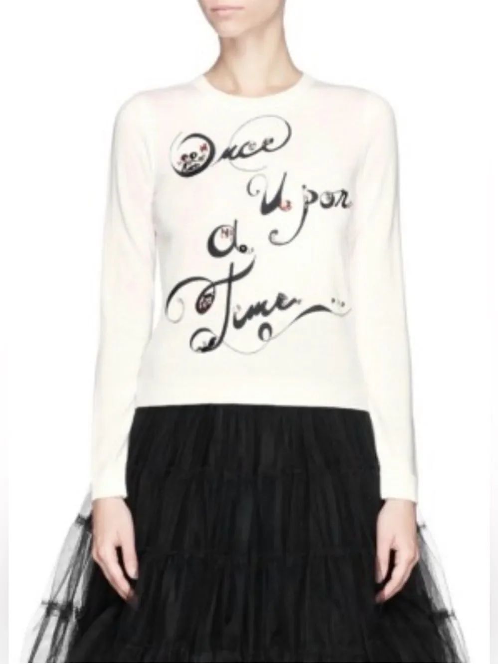 Alice + Olivia "Once Upon A Time" cream wool crew neck knit sweater